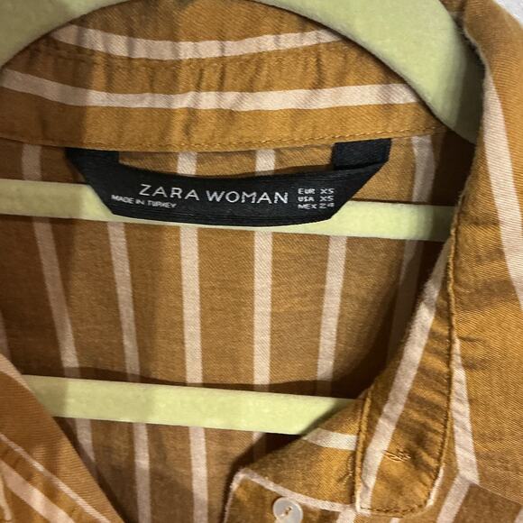 Zara Mustard Yellow Striped Peplum Blouse Sz XS - Picture 4 of 9